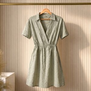 Calista Faux Wrap. Olive With Black Pplka Dots. Midi Dress Size S